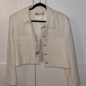 ZARA WHITE SHOULDER PAD BLAZER